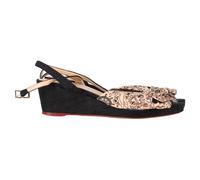 Charlotte Olympia Women's Preloved Printed Bow Wedge Sandals in Peach Satin | Size: 6