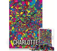 Charlotte Pop Art City Map for Adults 1000 Piece Jigsaw Puzzle Cognitive Workout Restful Escape No Rough Edges Ideal Present (50x75cm)