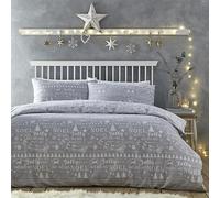 Charlotte Thomas Jolly Christmas Duvet Cover Set Silver Xmas Bedding Set Double, Grey