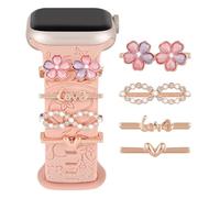Charm+Band for Apple Watch Straps 40mm 41mm 38mm 44mm 45mm 46mm 42mm Women Silicone Sport Band Flower Engraved Decorative Ring Loops for iWatch Series 11 10 9 8 7 6 5 4 SE, Rose Gold Love Flower, All