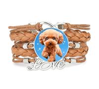 Charm Big Eyes Teddy Dog Love Adjustable Leather Braided Bracelet Brown