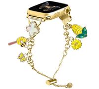 Charm Bracelet Band Compatible with Apple Watch Bands for Women 38/40/41/42/44/45/46/49mm, iWatch Series 10 9 8 7 6 5 4 3 2 1 SE, Bling Diamond Jewelry Metal Strap with Stylish Clover Design (Gold