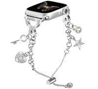 Charm Bracelet Band Compatible with Apple Watch Bands for Women 38mm 40mm 41mm 42mm 44mm 45mm 46mm 49mm, Bling Metal Strap with X-Shape Diamond Clasp for iWatch Series 10 9 8 7 6 5 4 3 2 1 SE (Silver