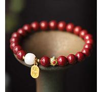 Charm bracelet Feng Shui Natural Purple Gold Cinnabar Hetian White Jade Beads 18K Gold Jewelry Accessories for DIY Gift Beaded Stretch Bracelet Talisman Prosperity Money Good Luck Positive Energy (Co