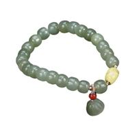 Charm bracelet Natural Hetian Jade Lotus Bracelet Feng Shui Wealth Green Bracelet Reiki Crystal Beaded Stretch Bracelet Chakra Talisman Peace Prospertity