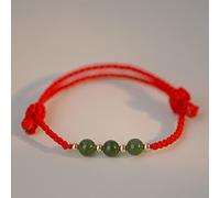 Charm bracelet Red String Bracelet Natural Hetian Jade Bracelet Feng Shui Wealth Bracelet for Women Green Jade Bracelet Red Adjustable Bracelet Amulet Jade Bracelet Attract Good Fortune (Color : Thre