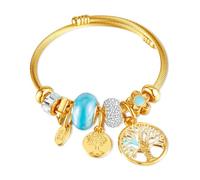 Charm Bracelets for Women Teens Cute Bear Elephant Moon Star Ball Beaded Luxury Cubic Zirconia Bracelet Adjustable Golden Plated Stainless Steel Twisted Open Bangle Cuff Bracelet Birthday Christmas