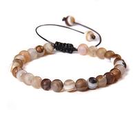 Charm Bracelets For Womens, 6Mm Matte Botswana Agate Natural Stone Bracelets Crystal Bracelet Chakra Woven Bracelet Gemstone Reiki Yoga Adjustable Lucky Jewelery For Men Women Teens