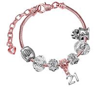 Charm Buddy 21st Birthday Sparkly Crystal and Rose Gold Plated Adjustable Celebration Bracelet with Gift Box Presents Gifts for Her Women Girls Age 21 Gifts, 7 5 inch