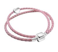 Charm Buddy 35cm / 19cm Womens Double Wrap Braided Leather Charm Bracelet with Gift Box (1. Pink)