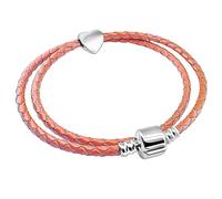 Charm Buddy 35cm / 19cm Womens Double Wrap Braided Leather Charm Bracelet with Gift Box (Orange)