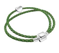 Charm Buddy 35cm / 19cm Womens Green Leather Double Wrap Leather Starter Charm Bracelet with Heart Charm and Gift Box Birthday Gifts for Her Birthday Gifts for Women (Green Leather)