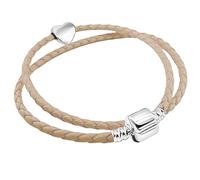 Charm Buddy 35cm / 19cm Womens Oatmeal Leather Double Wrap Leather Starter Charm Bracelet with Heart Charm and Gift Box Birthday Gifts for Her Birthday Gifts for Women (Oatmeal Leather)