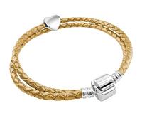 Charm Buddy 37cm / 20cm Womens Double Wrap Braided Leather Charm Bracelet with Gift Box valentines gifts for her (Gold Leather)