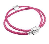 Charm Buddy 37cm / 20cm Womens Fuchsia Leather Double Wrap Charm Bracelet with Gift Box and Heart Charm Birthday Gifts for Her (Fuchsia)