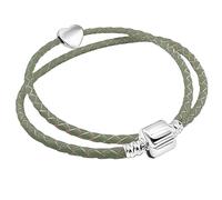 Charm Buddy 37cm / 20cm Womens Olive Leather Double Wrap Charm Bracelet with Gift Box and Heart Charm Birthday Gifts for Her (Olive)