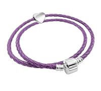 Charm Buddy 37cm / 20cm Womens Violet Leather Double Wrap Charm Bracelet with Gift Box and Heart Charm Birthday Gifts for Her (Violet)