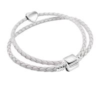 Charm Buddy 39cm / 21cm Double Wrap Leather Starter Charm Bracelet with Heart Charm and Gift Box Birthday Gifts for Her Birthday Gifts for Women 18th 21st 30th 40th 50th 60th 70th (White)