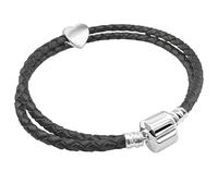 Charm Buddy 41cm / 22cm Double Wrap Leather Starter Charm Bracelet with Heart Charm and Gift Box Birthday Gifts for Her Birthday Gifts for Women 18th 21st 30th 40th 50th 60th 70th (1. Black)
