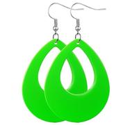 Charm Buddy 80s Neon Teardrop Hoop Acrylic Stud Dangle Earrings 80's Retro Earrings for Women Disco Fancy Dress 80s Party Accessories (4. Green)