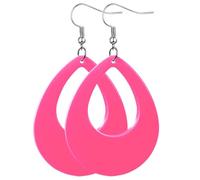 Charm Buddy 80s Neon Teardrop Hoop Acrylic Stud Dangle Earrings 80's Retro Earrings for Women Disco Fancy Dress 80s Party Accessories (1. Hot Pink)