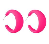 Charm Buddy C Hoop Cuff Acrylic Stud Earrings 80's Retro Earrings for Women Chic Disco Fancy Dress 70s 80s Party Accessories (1. Fuchsia Pink)