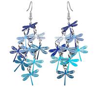 Charm Buddy Dragonflies Dragonfly Cluster Dangle Drop Earrings Unique Vintage Style for Women Girls Sisters Mothers Jewellery (3. Blue)