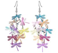 Charm Buddy Dragonflies Dragonfly Cluster Dangle Drop Earrings Unique Vintage Style for Women Girls Sisters Mothers Jewellery (1. Multi-Coloured)