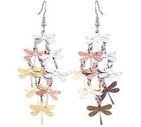 Charm Buddy Dragonflies Dragonfly Cluster Dangle Drop Earrings Unique Vintage Style for Women Girls Sisters Mothers Jewellery (2. Gold/Silver/Bronze)