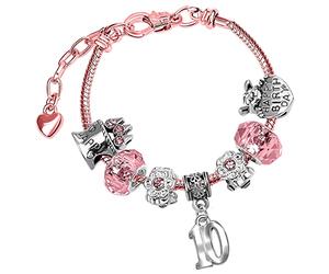 Charm Buddy Girls Birthday Charm Bracelet with Gift Box, Rose Gold Plated | Adjustable birthday gift for girls age 3 to 13, gift box included, for a daughter, granddaughter or niece, UK made