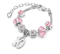 Charm Buddy Girls Pink Butterfly Birthday Charm Bracelet, Silver Plated | Adjustable silver plated bracelet, 16cm with 5cm heart extender, a gift for a daughter, granddaughter or niece, gift-boxed