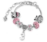 Charm Buddy Girls Pink Crystal Birthday Charm Bracelet, Silver Plated | Adjustable silver plated bracelet, 16cm with 5cm heart extender, a gift for a daughter, granddaughter or niece, gift-boxed