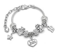 Charm Buddy Granddaughter Birthday Charm Bracelet, Silver Plated, Girls | Adjustable silver plated bracelet, 16cm with 5cm heart extender, a gift from her nana or grandma, gift-boxed