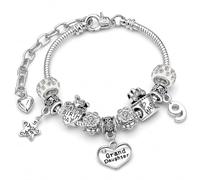 Charm Buddy Granddaughter Birthday Charm Bracelet, Silver Plated, Girls | Adjustable silver plated bracelet, 16cm with 5cm heart extender, a gift from her nana or grandma, gift-boxed