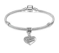 Charm Buddy Granddaughter Bracelet, Silver Plated Charm Bracelet, Gift Box | Sparkly heart pendant included, sizes 15-23cm from young girls to adults, a keepsake for birthdays and Christmas