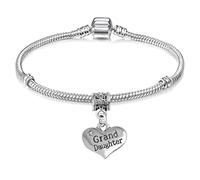 Charm Buddy Granddaughter Bracelet, Silver Plated Charm Bracelet, Gift Box | Sparkly heart pendant included, sizes 15-23cm from young girls to adults, a keepsake for birthdays and Christmas