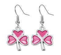 Charm Buddy Shamrock Celtic Knot Triskelion Dangly Earrings with Gift Bag Patricks Day Irish Jewellery (5. Pink Enamel Shamrock)
