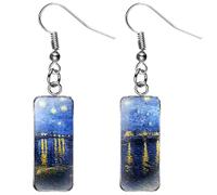 Charm Buddy Vincent Van Gogh Paintings Art Starry Night Dangle Drop Earrings Unique Vintage Style Rectangle Glass for Women Sisters Mothers Jewellery (6. Starry Night Over the Rhône)