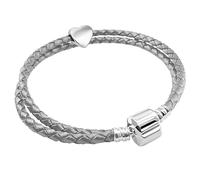 Charm Buddy Womens 35cm / 19cm Double Wrap Leather Starter Charm Bracelet with Heart Charm and Gift Box Birthday Gifts for Her Birthday Gifts for Women 18th 21st 30th 40th 50th 60th (Silver Leather)
