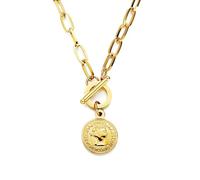 Charm Coin Chain Choker Necklace for Women Girls Unisex Hypoallergenic Stainless Steel Queen Head Pendant Necklaces Vintage Elizabeth Round Disc Necklaces Fashion Chic Dainty Retro Jewelry (Gold)