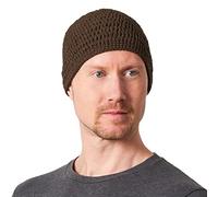 CHARM Cotton Skull Cap for Men - Crochet Kufi Hat Mens Beanie Prayer Hat Knit Soft Sensitive Skin Chemo Dark Brown L