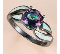 Charm Female White Fire Opal Stone Ring Black Gold Wedding Rings Vintage Rainbow Round Zircon Engagement Rings For Women
