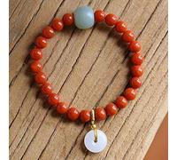 Charm Feng Shui Natural Nanhong Hetian Jade Small Peace Buckle Handmade Stretch Reiki Chakra for Good Fortune Courageous Lucky and Wealth Bring Prosperity (Color