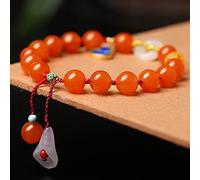 Charm Feng Shui Natural Red Agate Round Beads with Hetian Jade Cloisonne Stretch Reiki Chakra Attract Good Luck Wealth Prosperity Positive Energy (Color : Jade)