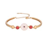 Charm Feng Shui Natural Stone Hetian Jade Harmony Buckle Quartz Jade Amulet Wealth Good Luck Vacation Jewelry for Women Adjustable Gold Bangle (C