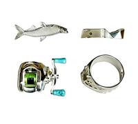Charm Fishing Reel Jewelry Piece, Silver Tone Novelty Accessory for Angler Wear, Casual Dressing, and Theme Fun Fishing Themed Jewelry Reel Design Accessory Angler Accent Fish Charm Silver Tone Casual