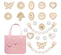 Charm for Bogg Bags, Lovely Pearls Flower Butterfly Charms Accessory for Bogg Bags, Compatible with Simply Southern Beach Totes, Insert for Beach Tote Handbag for Women Ocean Party Favor (22 Pcs)