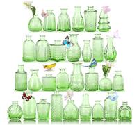 Charm Glass Bud Vases, Small Flower Vases in Bulk for Centerpieces, Vintage Mini Vases for Wedding Decoration, Home Table Decorations Diffused Bottles, Ideal (Pack of 30, Light Green)