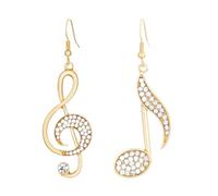 Charm Gold Color Zircon Musical Note Drop Dangle Earrings for Women Creative Asymmetry Fashion Stud Jewelry Party