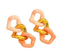 Charm Hollow Chunky Acrylic Link Chain Dangle Earrings for Women, Handmade Matte Glossy Geometric Minimalist Hypoallergenic Drop Earrings, Multicolor Irregular Heart Shape Statement Jewelry, Y2K Retro